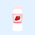Strawberry yogurt in plastic cup. Milk cream product. Flat style. Royalty Free Stock Photo