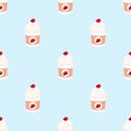 Strawberry yogurt in plastic cup. Seamless pattern. Milk cream product. Royalty Free Stock Photo