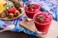 Strawberry yogurt smoothie tasty fruit sweet drink for health on Royalty Free Stock Photo