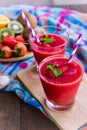 Strawberry yogurt smoothie tasty fruit sweet drink for health on Royalty Free Stock Photo