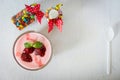 Strawberry yogurt with strawberry on wooden. strawberry yoghurt. pink yogurt. strawberry in strawberry yogurt. heart in yogurt.