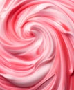 Strawberry yogurt swirl close up, berry cream texture, top view background