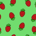 Trendy funny pattern with colored summer strawberries. Summer fruit concept hand drawn design for print, typography, textile, wrap