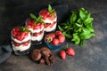 Strawbery dessert. Trifles with fresh strawberries and mint