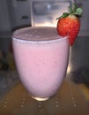 Strawberry milk shake smoothie in glass