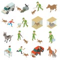 Stray animals icons set, isometric style