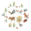 Stray animals icons set, isometric style Royalty Free Stock Photo