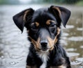 Stray dog puppy outdoors in rain Royalty Free Stock Photo