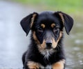 Stray dog puppy outdoors in rain Royalty Free Stock Photo