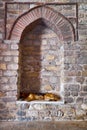 A stray dog sleeps in a blinded window of Hagia Irene Church, Is