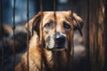 Stray homeless dog behind cage bars. Generate ai