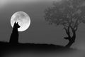 Straying dog with big full moon in the night Royalty Free Stock Photo