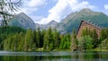 Strbske pleso. Misty horizons blue tones. High tatras mountains. Vysoke tatry. Autumn forest. Reflection in lake