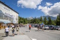 Strbske Pleso, Slovakia - July 16, 2023: Summer in High Tatras Mountains. People relaxing at souvenir market near Royalty Free Stock Photo