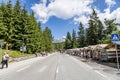 Strbske Pleso, Slovakia - July 16, 2023: Summer in High Tatras Mountains. People relaxing at souvenir market near Royalty Free Stock Photo