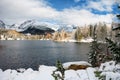 Strbske Pleso winter lake tourist attraction in High Tatras Royalty Free Stock Photo