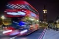 Streaks of Motion: London Double Decker Bus on Westminster Bridge at Night Royalty Free Stock Photo