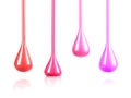 Streaks of multi-colored nail polish or paint in the form of drops on white background. Nail polish dripping. Liquid