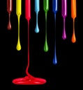 Streaks of multi-colored paint in the form of drops