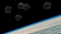 Stream of asteroids flying to Earth, space danger