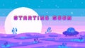 Stream banner with phrase Starting soon. Ufo on alien planet