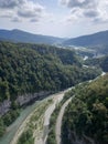 stream beautiful view clear water mountains trees bridge height