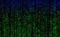 Stream binary matrix code on screen. computer matrix numbers. The concept of coding, crypto exchange, hacking or mining Royalty Free Stock Photo