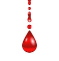 Stream of blood falling down, isolated on white ba