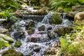 Stream of clean and crystalline water of a river that flows between the stones with moss forming a small waterfall Royalty Free Stock Photo