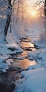 Icy Scenery A Photorealistic Winter Stream In Light White And Bronze