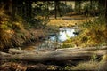 Stream and a Fallen Log in Yellowstone, Wyoming