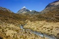 Stream flowing from the glacier, at Huascaran National Park, peruvian andes Royalty Free Stock Photo