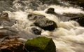 River flowing round moss covered rocks Royalty Free Stock Photo