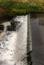 A stream flowing over a small man made weir on the outskirts of Lyme Regis, Dorset, England Royalty Free Stock Photo