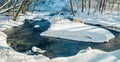 Stream flowing in winter forest Royalty Free Stock Photo