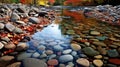 Colorful Landscapes: Serene Creek With Smooth Polished Rocks