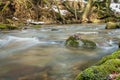 Stream flows in the winter forest