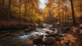 stream in the forest a sunny fall day with a forest stream flowing through a colorful panoramic landscape Royalty Free Stock Photo