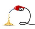 Stream of gold coins pours from the Fuel handle pump nozzle with hose