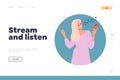 Stream and listen music sound composition online service landing page design website template Royalty Free Stock Photo