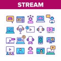 Stream Live Video Collection Icons Set Vector