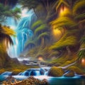 Stream through a magical fantasty forest AI art