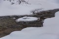 Stream in a magical winter forest on Christmas Eve, Altai, Russia Royalty Free Stock Photo