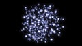 Stream of moving shimmering particles from point. Motion. Slow explosion with crystal particles shining on black