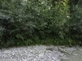 Stream in a natural area in Upper Bavaria with barrages and large stones at sunrise Royalty Free Stock Photo