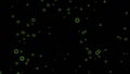 Stream of point molecules on black background. Design. Rising dots in fast stream on black background. Liquid molecules
