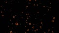 Stream of point molecules on black background. Design. Rising dots in fast stream on black background. Liquid molecules