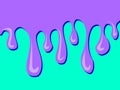 Stream of purple paint drops isolated on blue background. Multicolored dripping paint. The paint drips. Dripping liquid