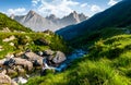 Stream among the rocks in grassy valley Royalty Free Stock Photo