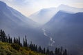 Stream through a misty mountain valley in Montana.